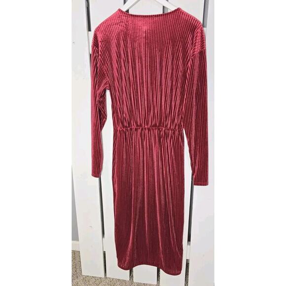 MSCH Copenhagen Vivi Vivo Rib V Neck Wrap Stretch Dress Velvet Cranberry‎ Red L - Picture 4 of 12